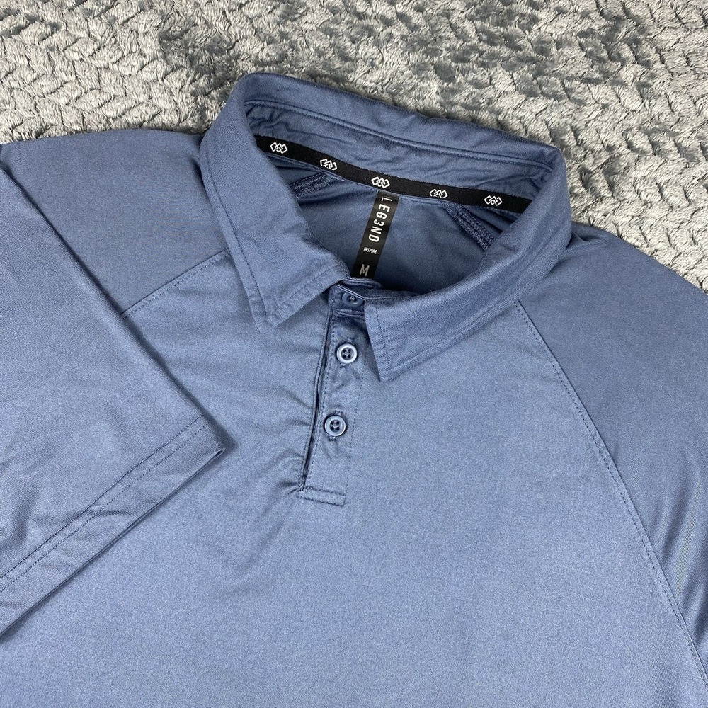 Legend Inspire Mens Medium Solid Blue Performance Stretch Polo Short Sleeve